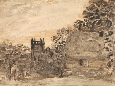 Thatched Cottage and Church by Samuel Palmer